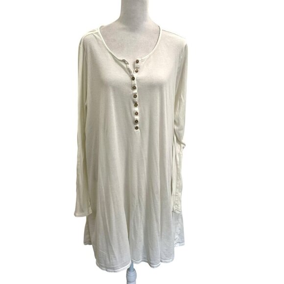 Free People Tiered Button Front Long Sleeve Mini Dress Boho White size Large - Picture 1 of 10